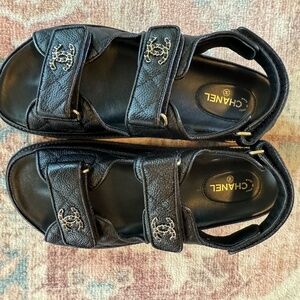 Chanel Dad Sandals grained calfskin black sz 39